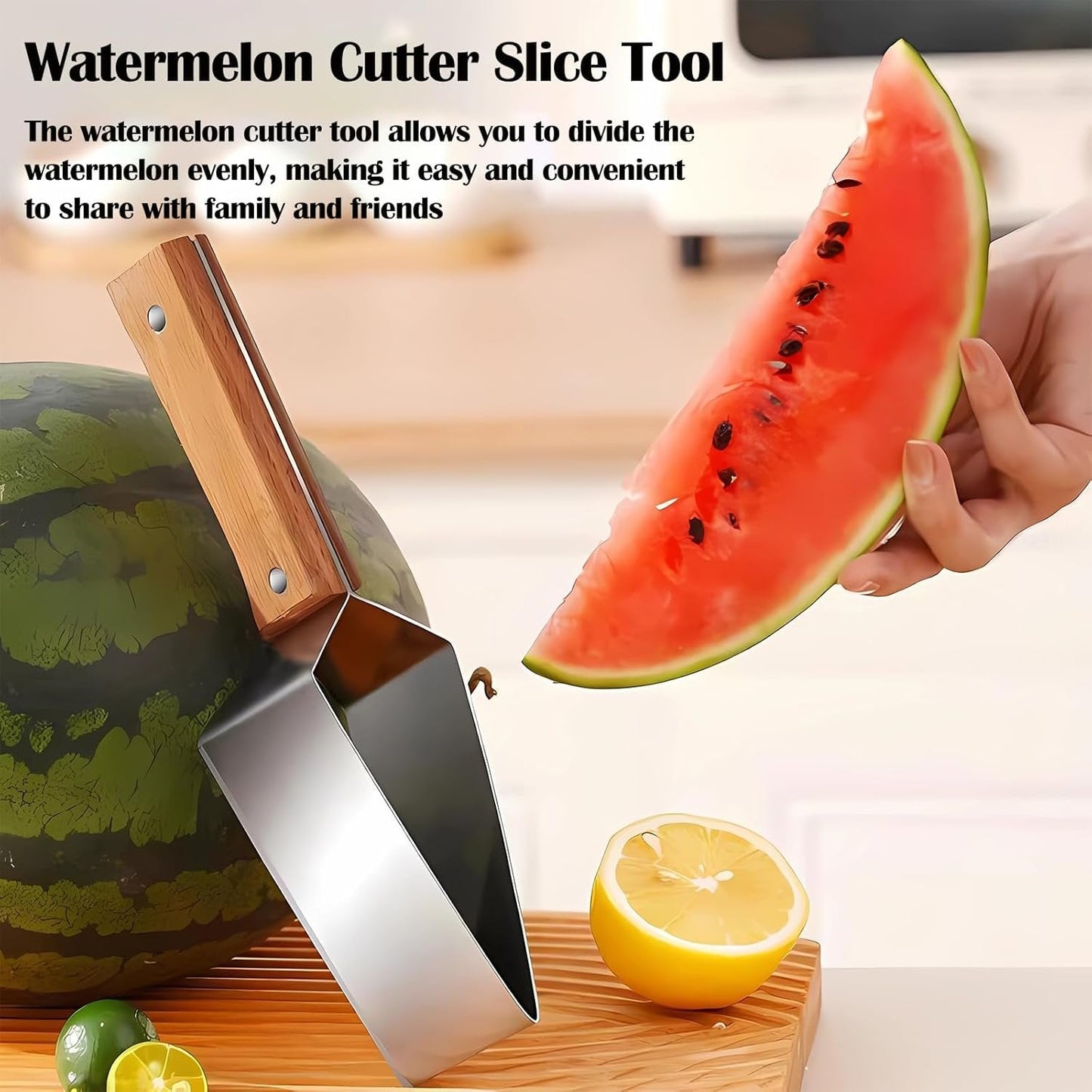 🍉🔪 Trójkątna krajalnica do arbuza — Stal nierdzewna z drewnianą rączką ✨