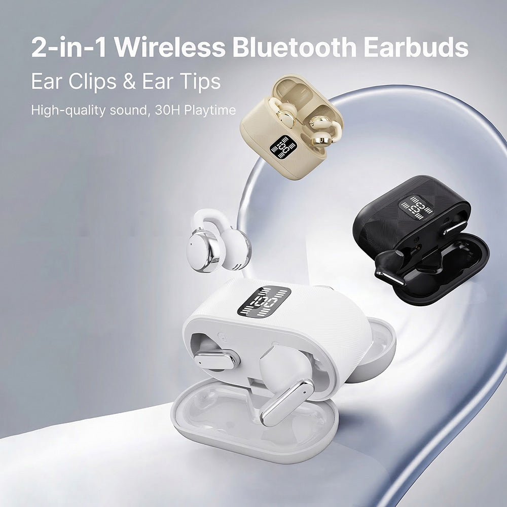 🎧🎶 Bezprzewodowe słuchawki Bluetooth typu „2 w 1” z pałąkiem na ucho i wkładkami dousznymi | 30 godzin odtwarzania