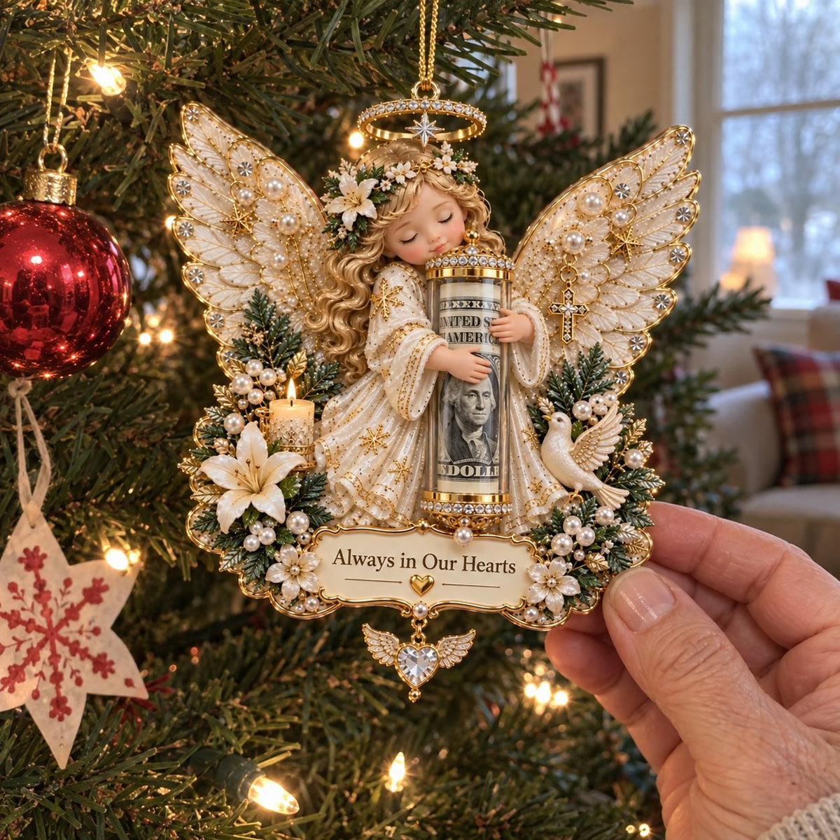 👼💵 Świąteczna zawieszka 3D w kształcie aniołka z miejscem na gotówkę ✨