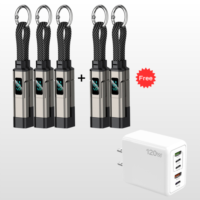 🔌 Kabel ładujący 4 w 1 z wyświetlaczem cyfrowym i brelokiem