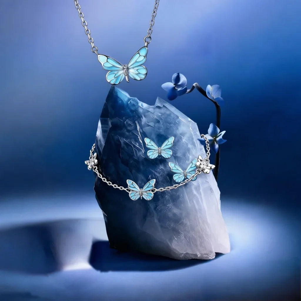 🦋💙Świecący zestaw naszyjnika i bransoletki z zawieszką w kształcie motyla