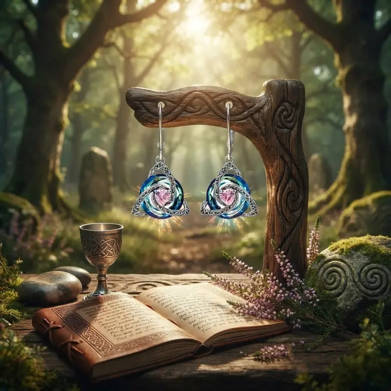 💎🔮Kolczyki z węzłem trójcy celtyckiej i kamieniem szlachetnym