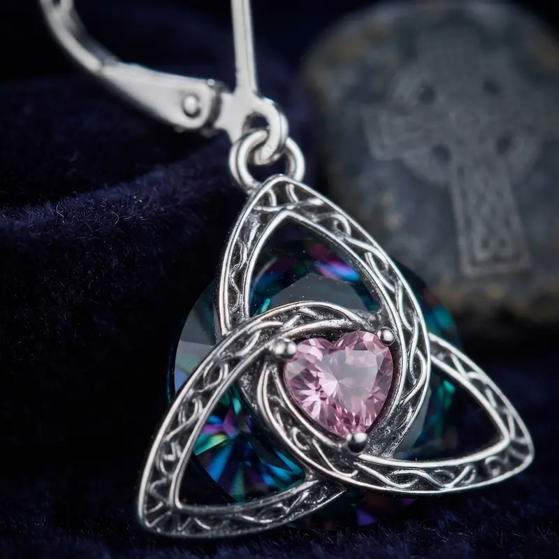 💎🔮Kolczyki z węzłem trójcy celtyckiej i kamieniem szlachetnym