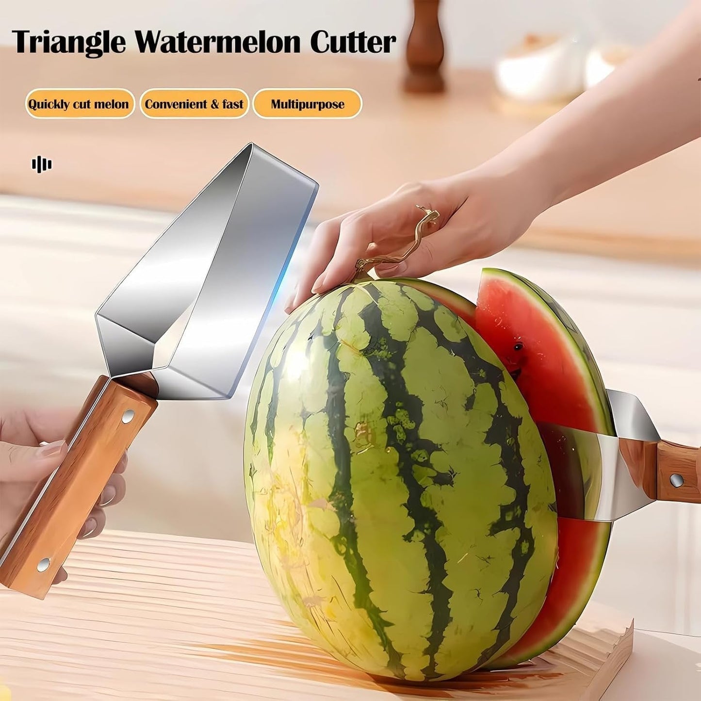 🍉🔪 Trójkątna krajalnica do arbuza — Stal nierdzewna z drewnianą rączką ✨