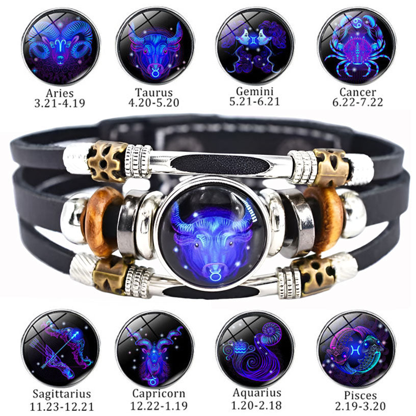 🌌 Noś swoje przeznaczenie: Skórzana bransoletka z 12 znakami zodiaku 🌌