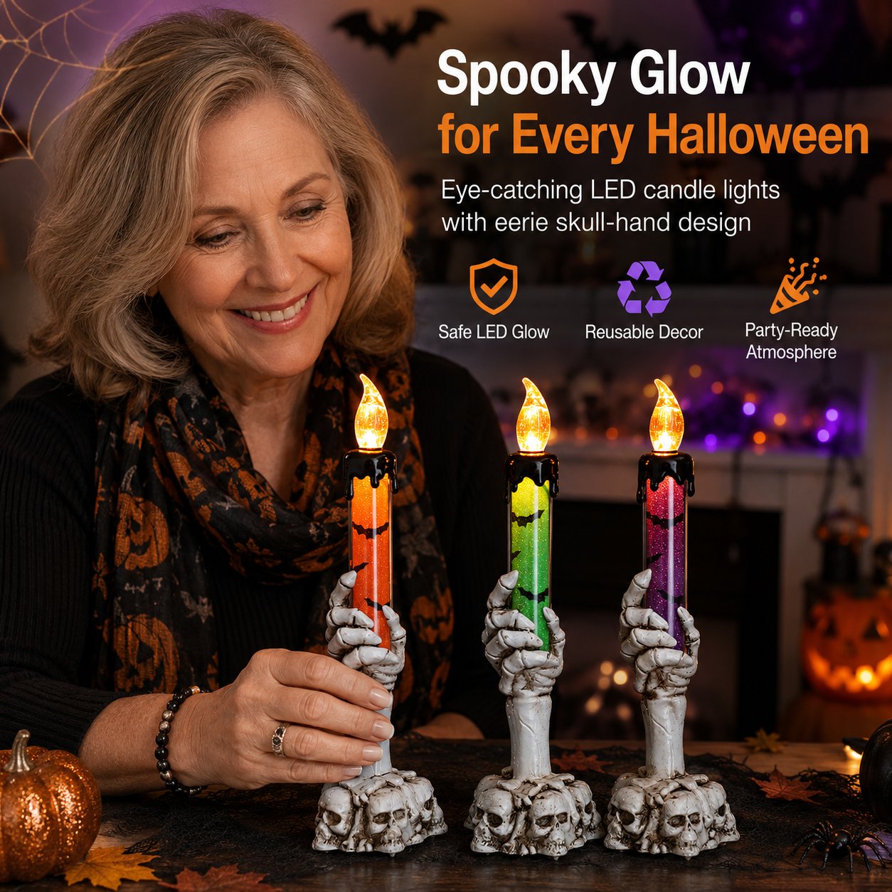 🎃 Ostatni dzień z 50% rabatem – zestaw świateł LED z motywem szkieletu i czaszki na Halloween