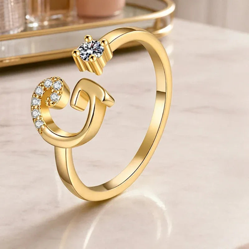 ⏰Oferta ograniczona czasowo💍Regulowany, błyszczący pierścionek z inicjałem dla kobiet