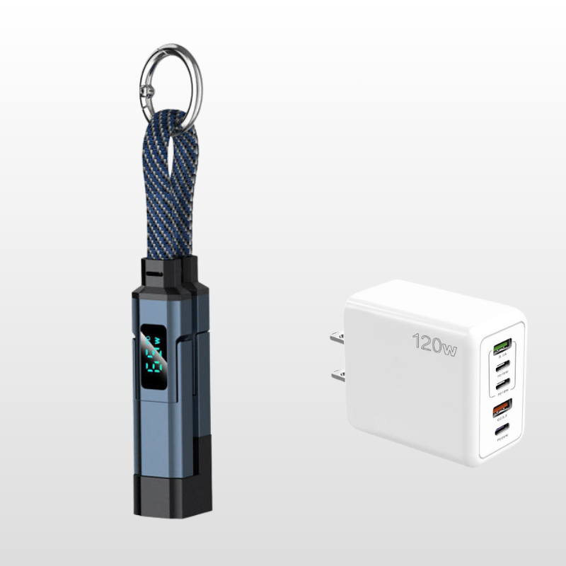 🔌 Kabel ładujący 4 w 1 z wyświetlaczem cyfrowym i brelokiem