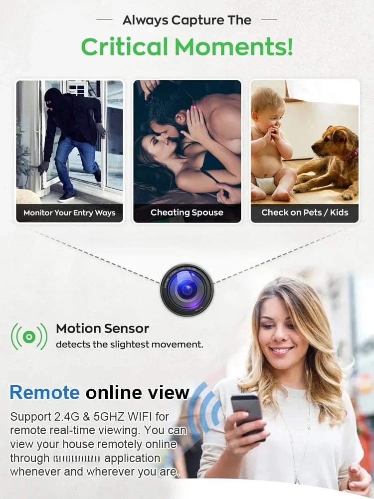 📸 Miniaturowa kamera bezprzewodowa 1080P Wielkości monety, możliwość montażu w dowolnym miejscu, zdalne monitorowanie w czasie rzeczywistym za pomocą smartfona.