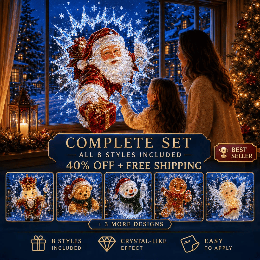 🔥 Wielka wyprzedaż: 49% taniej ✨🎄 Naklejka na okno „Crystal Christmas” z efektem pękniętej szyby — świąteczna dekoracja okienna w stylu 3D