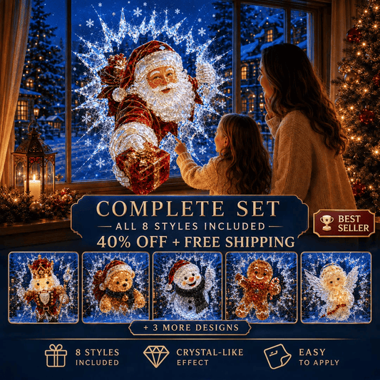 🔥 Wielka wyprzedaż: 49% taniej ✨🎄 Naklejka na okno „Crystal Christmas” z efektem pękniętej szyby — świąteczna dekoracja okienna w stylu 3D