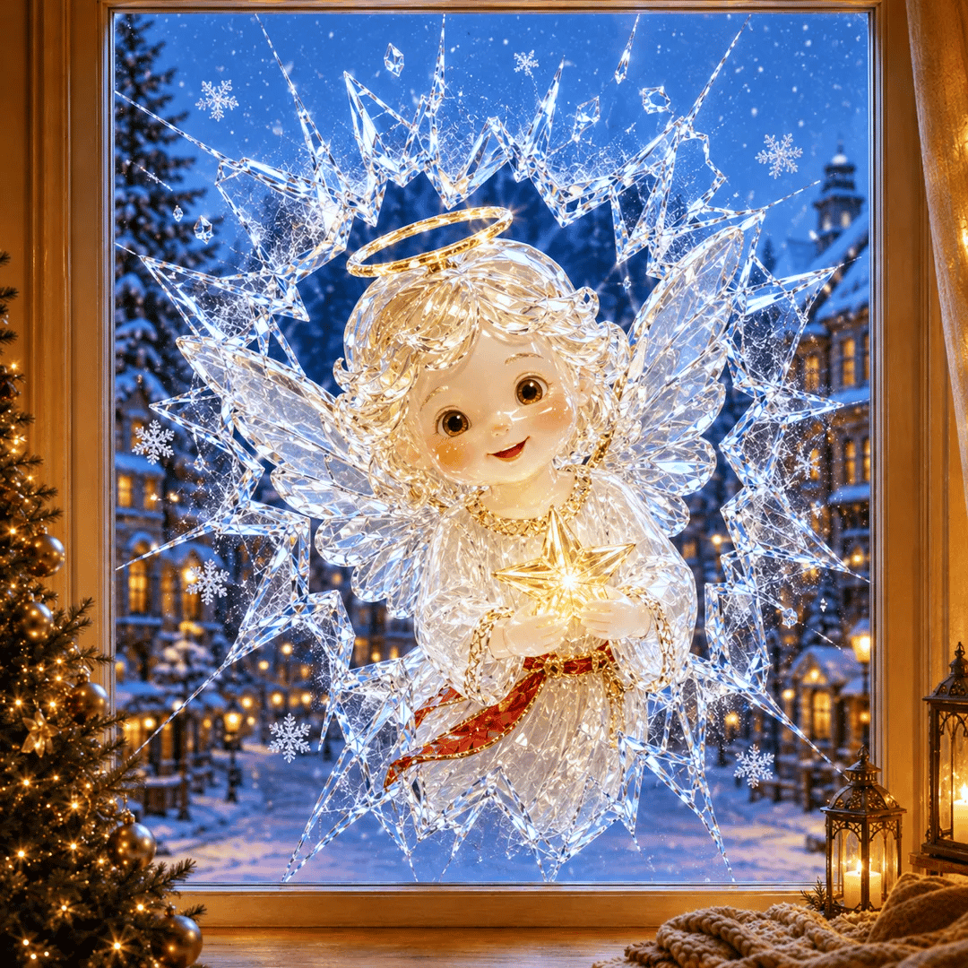 🔥 Wielka wyprzedaż: 49% taniej ✨🎄 Naklejka na okno „Crystal Christmas” z efektem pękniętej szyby — świąteczna dekoracja okienna w stylu 3D