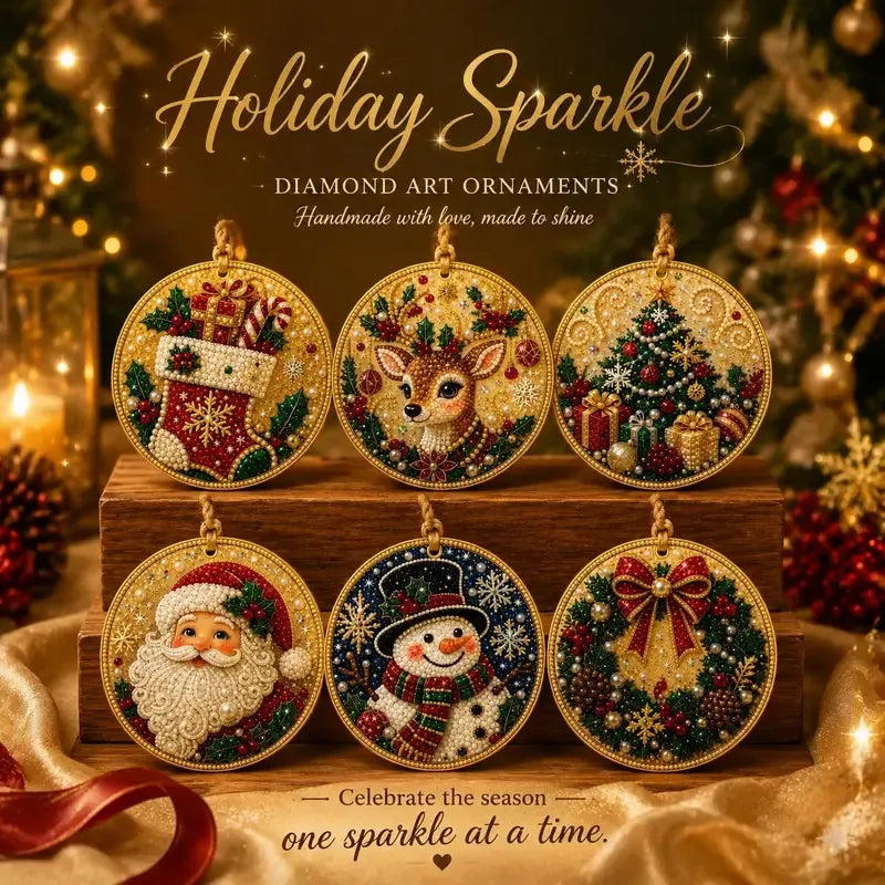 🎄🎅Świąteczny zestaw do haftu diamentowego (DIY) – 6 świątecznych wzorów, błyszczące ozdoby 3D💕