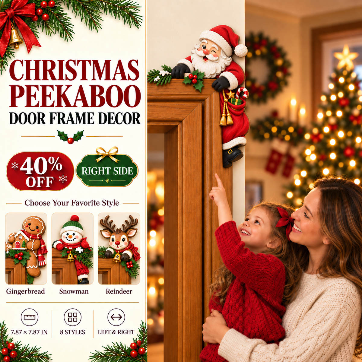 🚪🎅Świąteczna dekoracja narożna na framugę drzwi – motyw „a kuku”