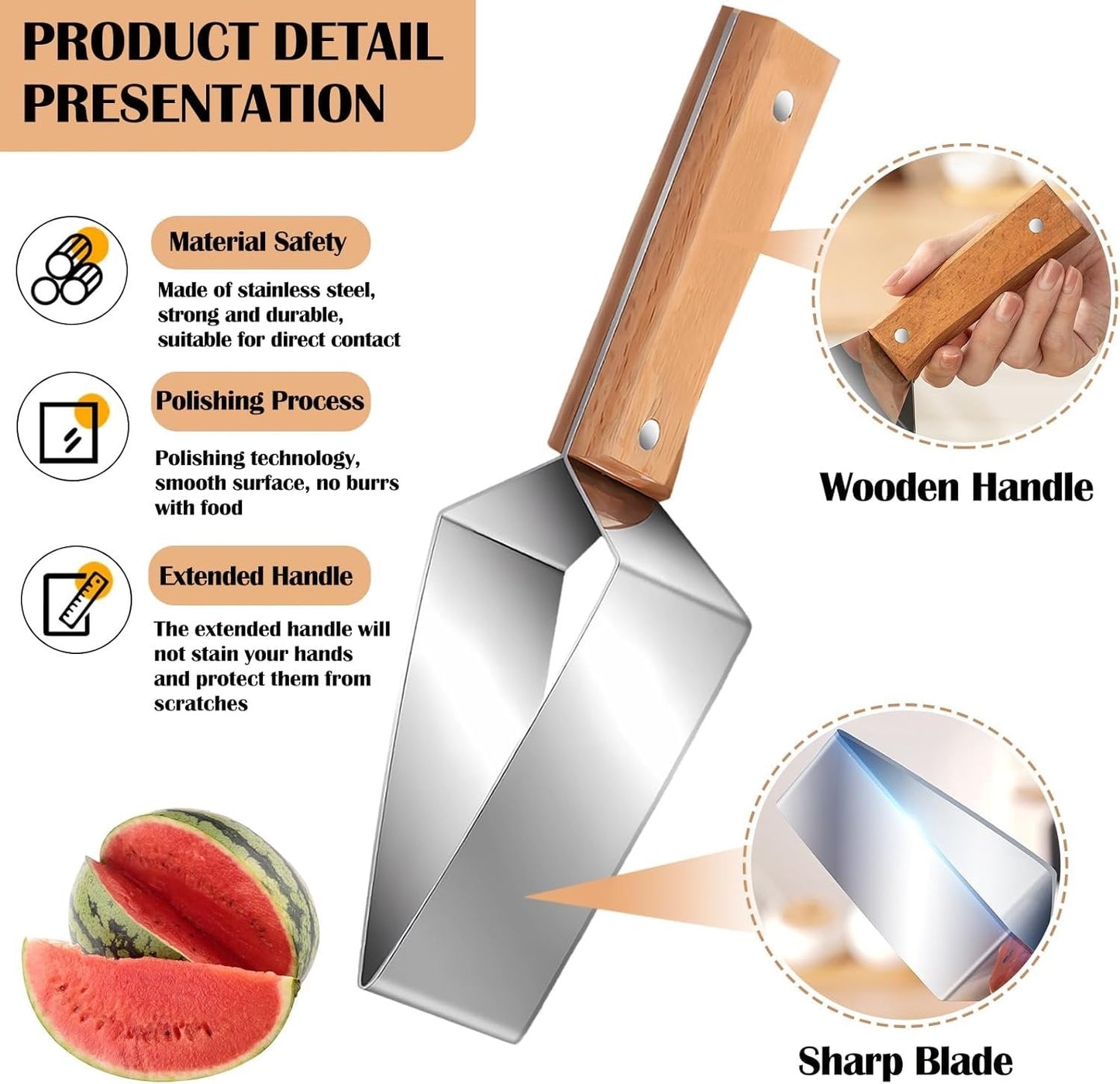 🍉🔪 Trójkątna krajalnica do arbuza — Stal nierdzewna z drewnianą rączką ✨