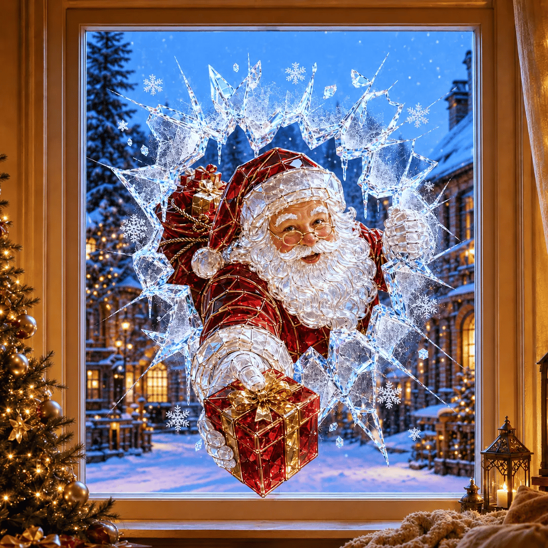 🔥 Wielka wyprzedaż: 49% taniej ✨🎄 Naklejka na okno „Crystal Christmas” z efektem pękniętej szyby — świąteczna dekoracja okienna w stylu 3D