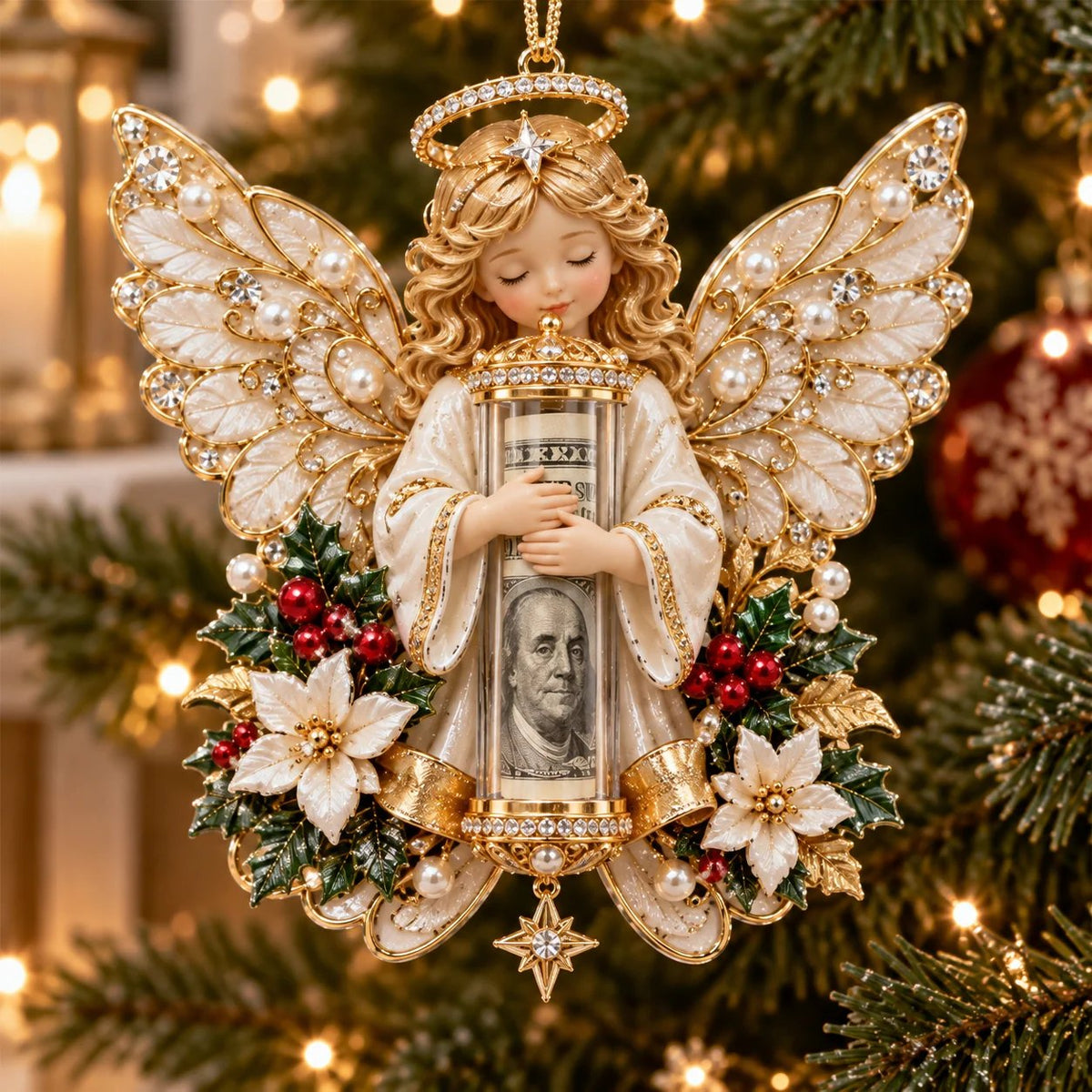 👼💵 Świąteczna zawieszka 3D w kształcie aniołka z miejscem na gotówkę  ✨