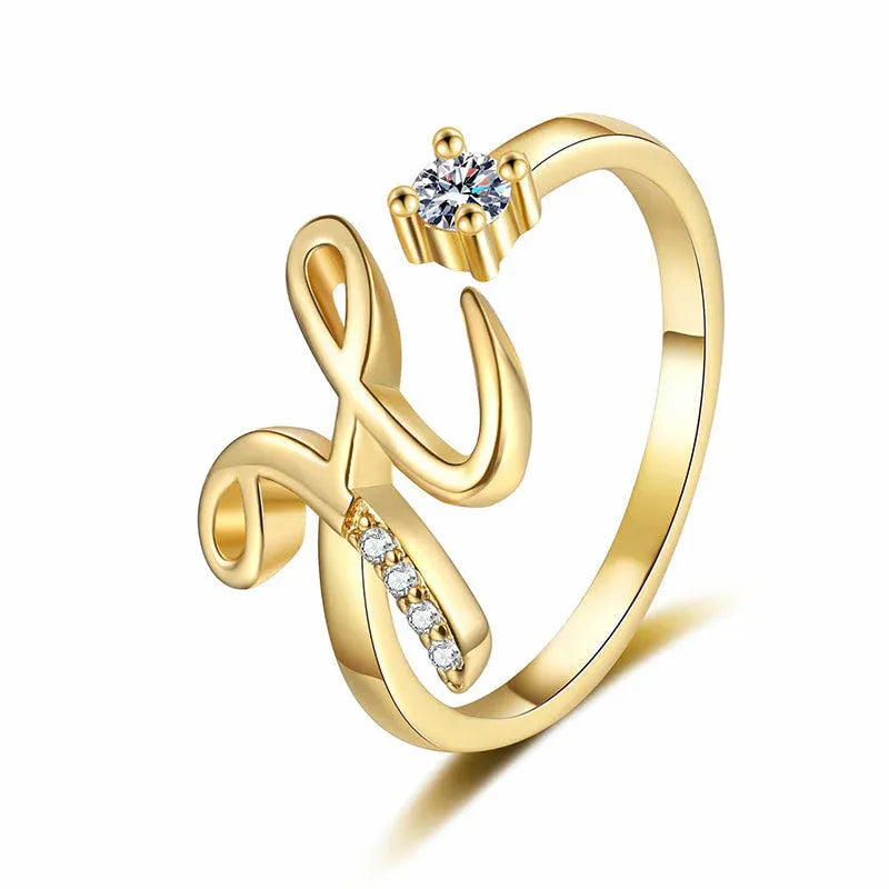 ⏰Oferta ograniczona czasowo💍Regulowany, błyszczący pierścionek z inicjałem dla kobiet