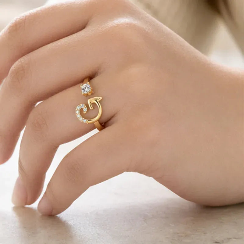 ⏰Oferta ograniczona czasowo💍Regulowany, błyszczący pierścionek z inicjałem dla kobiet