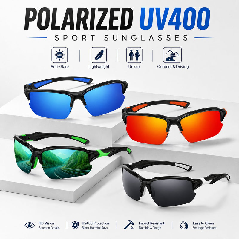 😎Spolaryzowane okulary sportowe UV400 - okulary unisex do życia na świeżym powietrzu i jazd