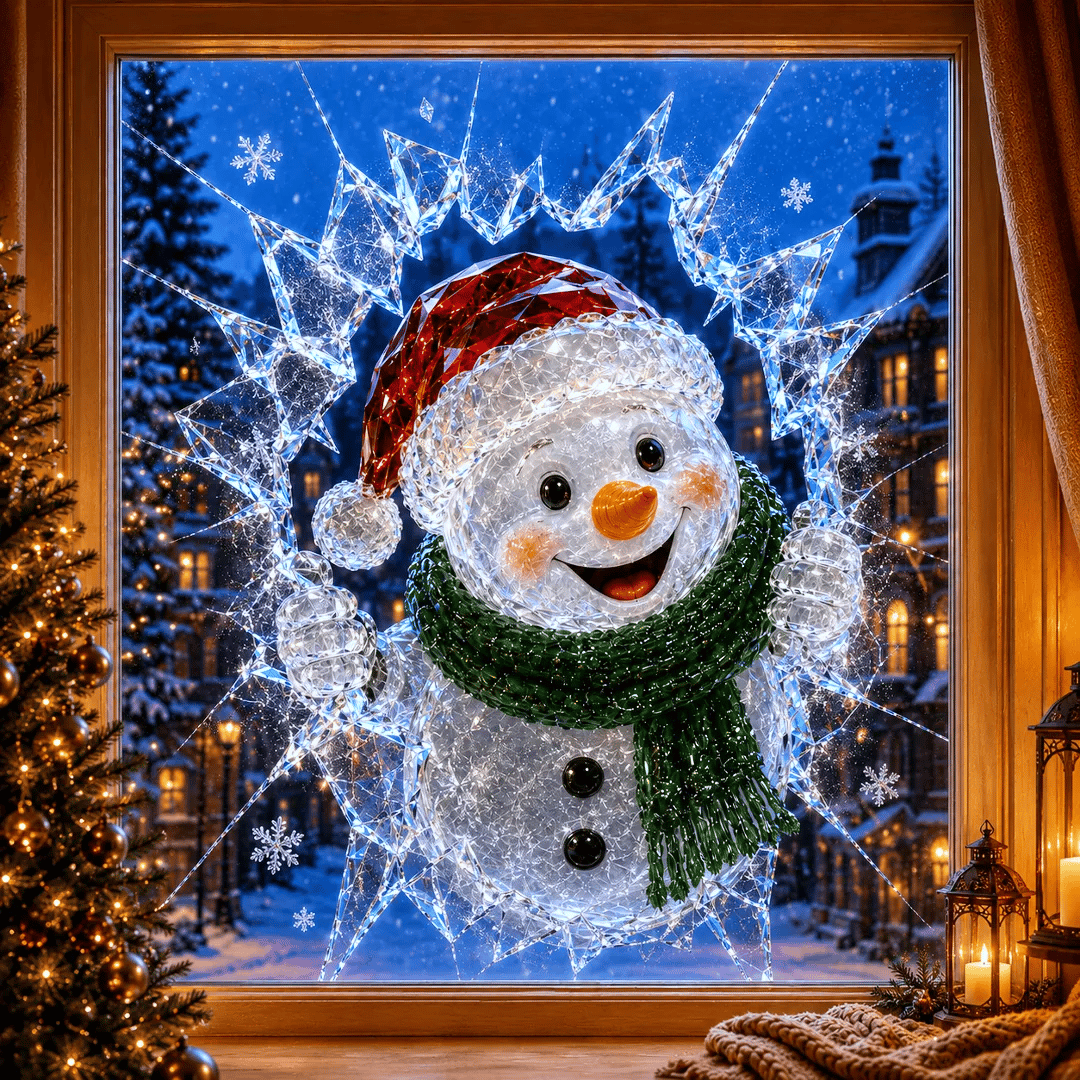 🔥 Wielka wyprzedaż: 49% taniej ✨🎄 Naklejka na okno „Crystal Christmas” z efektem pękniętej szyby — świąteczna dekoracja okienna w stylu 3D