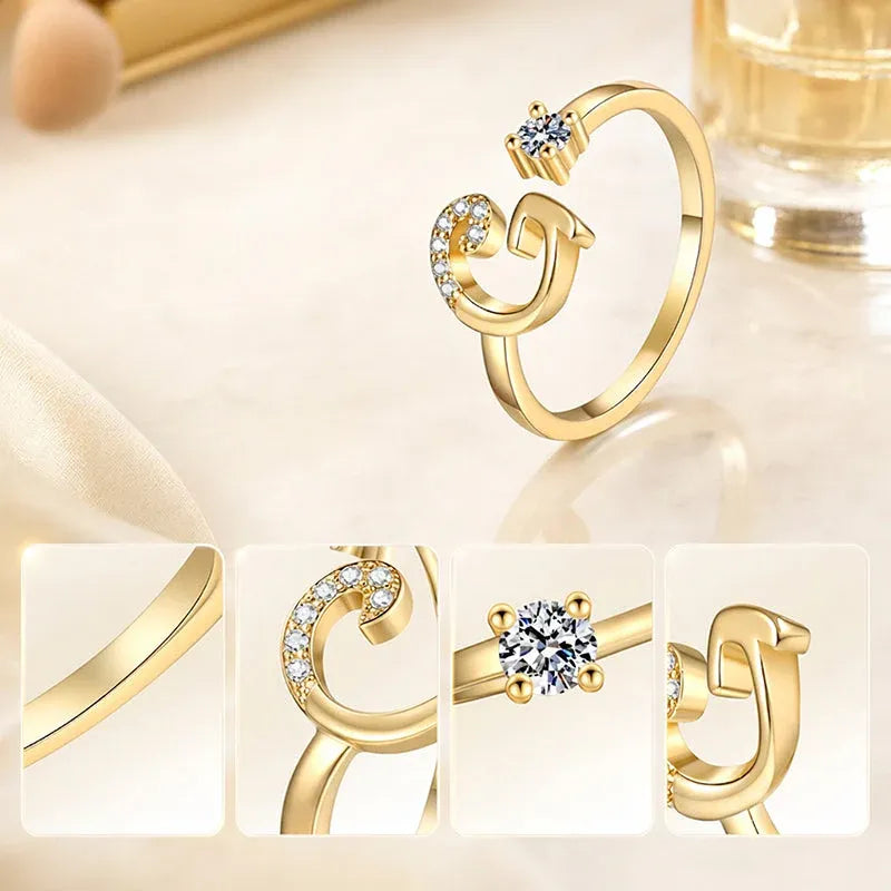 ⏰Oferta ograniczona czasowo💍Regulowany, błyszczący pierścionek z inicjałem dla kobiet