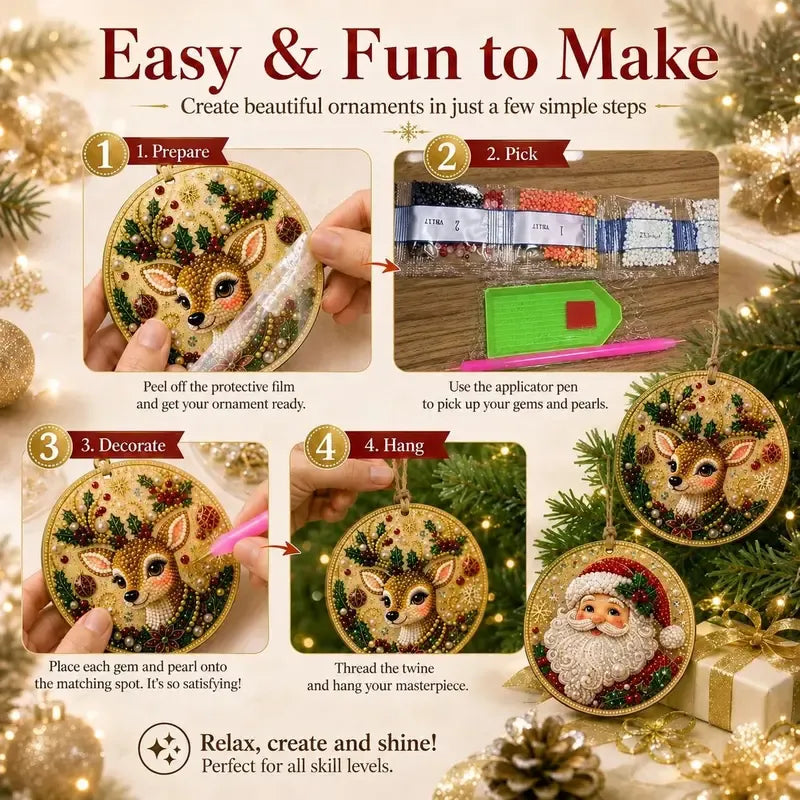 🎄🎅Świąteczny zestaw do haftu diamentowego (DIY) – 6 świątecznych wzorów, błyszczące ozdoby 3D💕