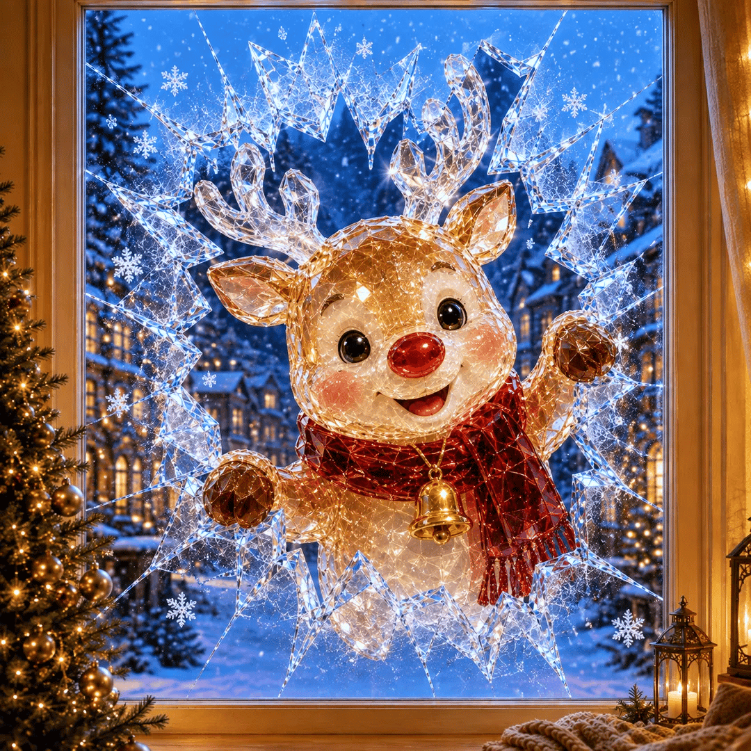 🔥 Wielka wyprzedaż: 49% taniej ✨🎄 Naklejka na okno „Crystal Christmas” z efektem pękniętej szyby — świąteczna dekoracja okienna w stylu 3D