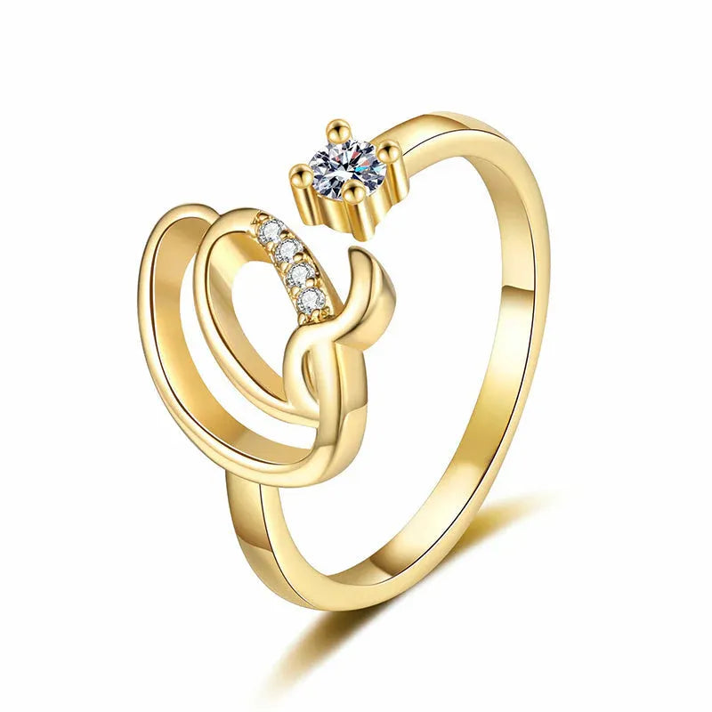 ⏰Oferta ograniczona czasowo💍Regulowany, błyszczący pierścionek z inicjałem dla kobiet