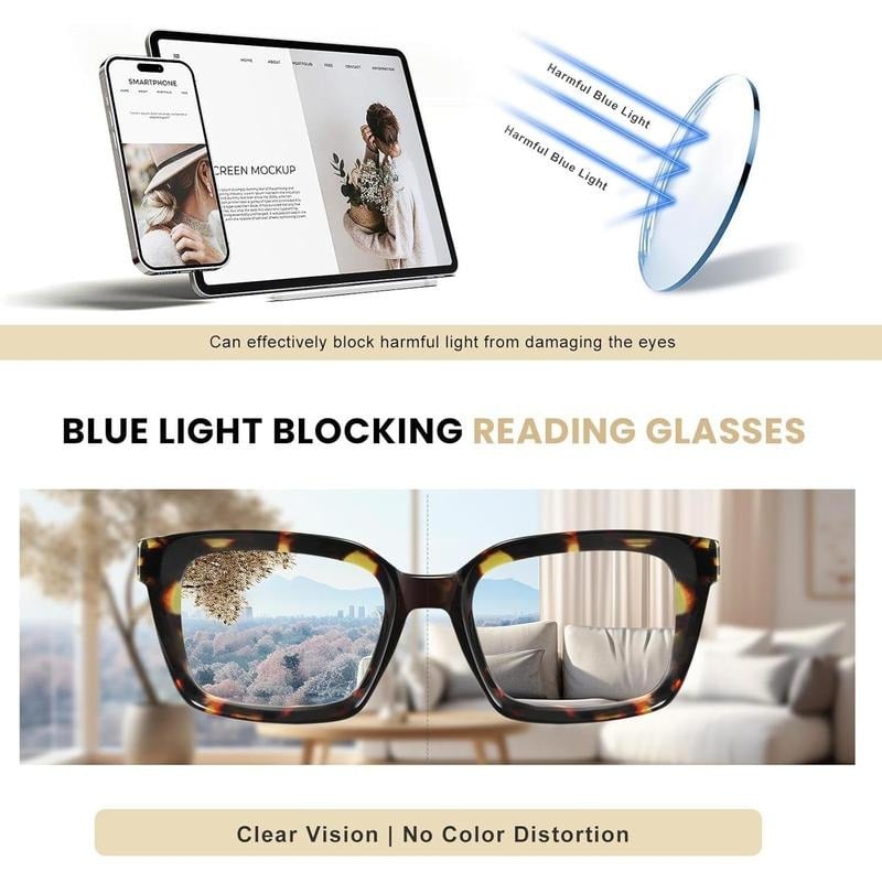 🔥Oferta ograniczona czasowo  ✨👓Okulary do czytania w kolorze szylkretowym – duże kwadratowe oprawki z filtrem światła niebieskiego