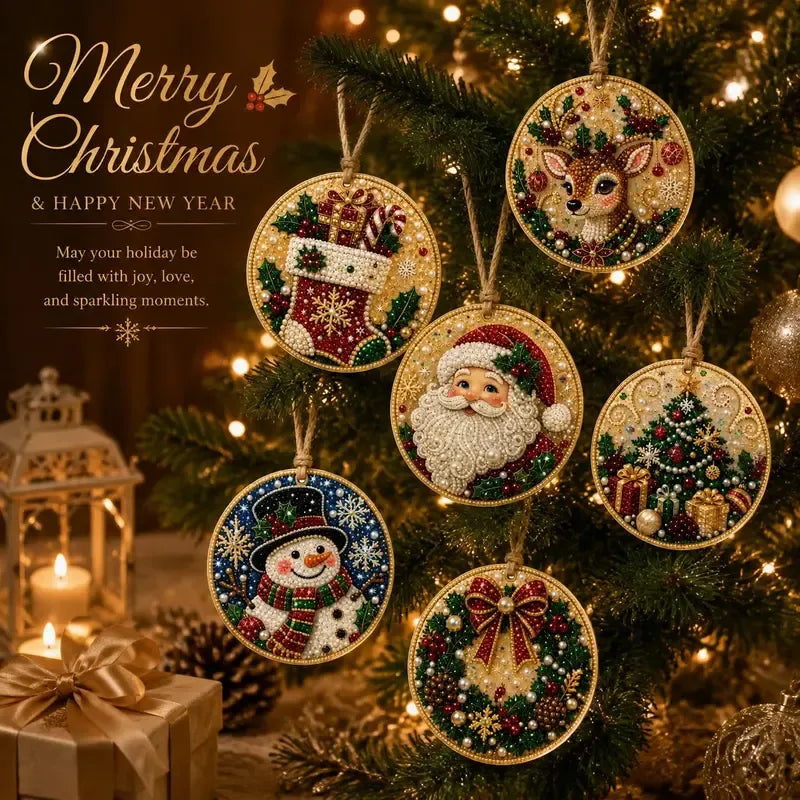🎄🎅Świąteczny zestaw do haftu diamentowego (DIY) – 6 świątecznych wzorów, błyszczące ozdoby 3D💕