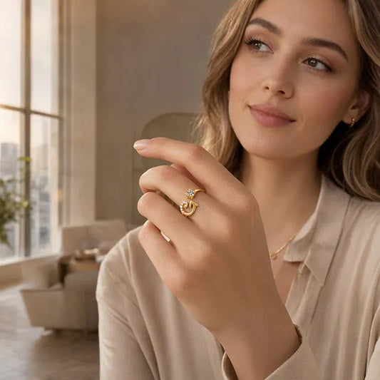 ⏰Oferta ograniczona czasowo💍Regulowany, błyszczący pierścionek z inicjałem dla kobiet