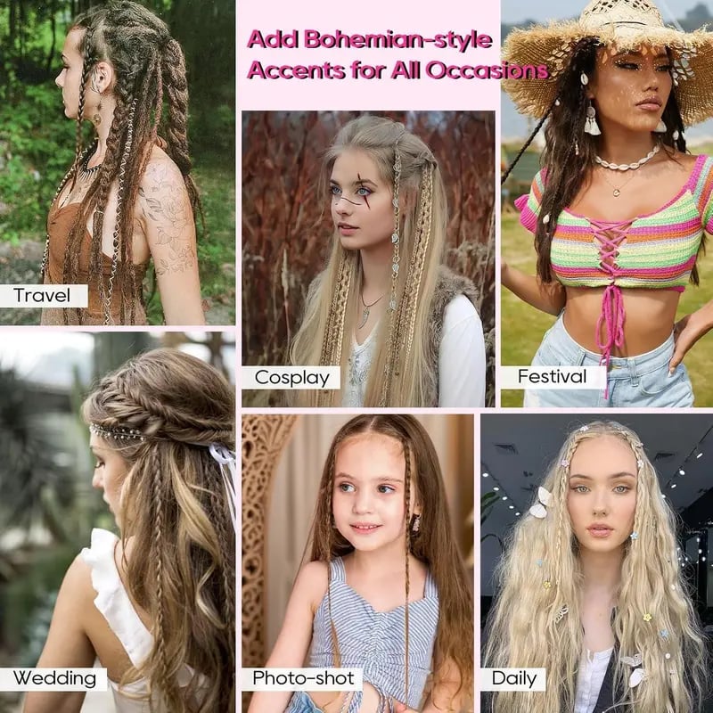 🌿🎨 Warkoczyki w stylu boho z klipsami i koralikami – łatwa metamorfoza fryzury na festiwale i na co dzień (✨2 szt.)