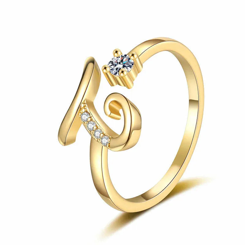 ⏰Oferta ograniczona czasowo💍Regulowany, błyszczący pierścionek z inicjałem dla kobiet