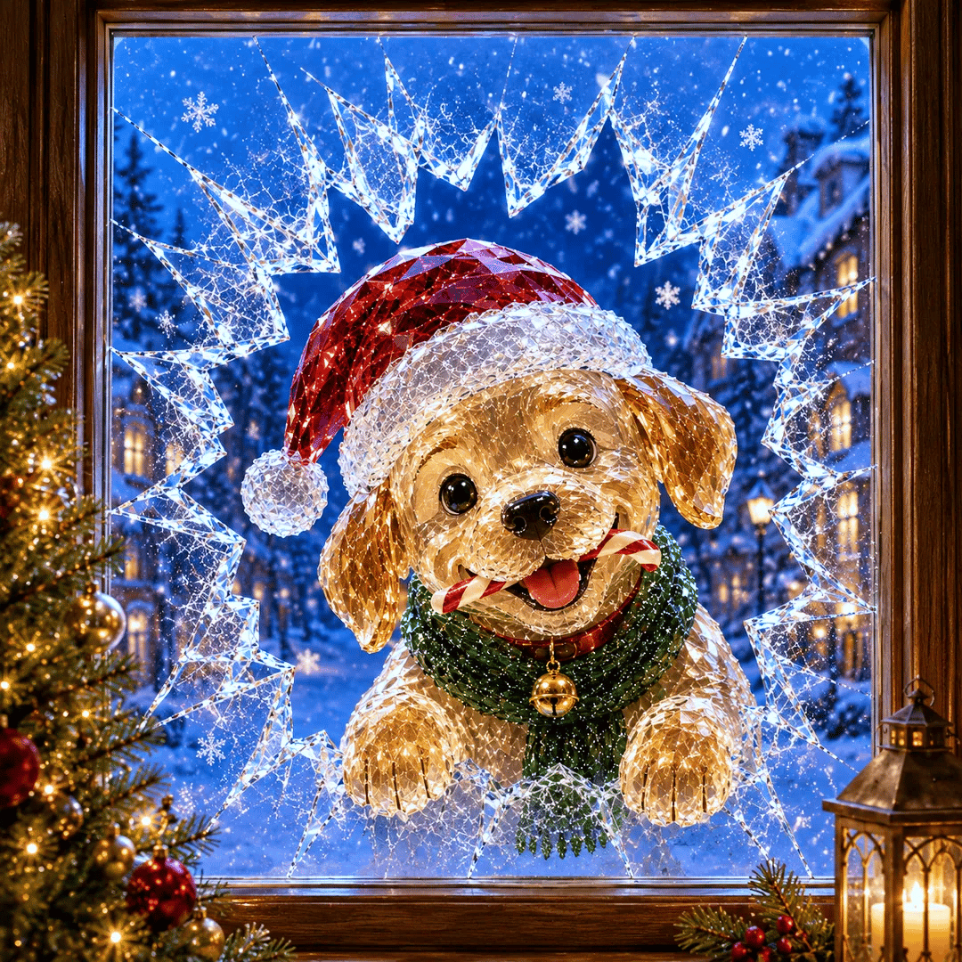 🔥 Wielka wyprzedaż: 49% taniej ✨🎄 Naklejka na okno „Crystal Christmas” z efektem pękniętej szyby — świąteczna dekoracja okienna w stylu 3D