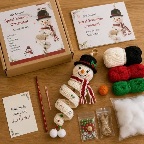 ☃️Ostatni dzień 50% zniżki – zestaw spiralnych bałwanków DIY na szydełku