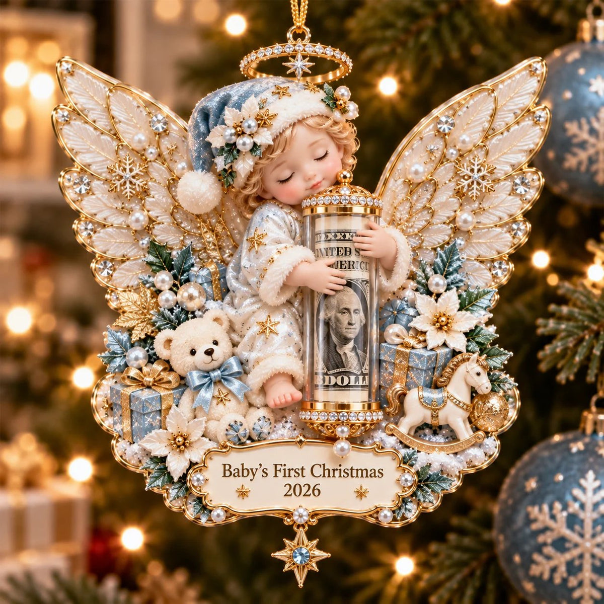 👼💵 Świąteczna zawieszka 3D w kształcie aniołka z miejscem na gotówkę  ✨