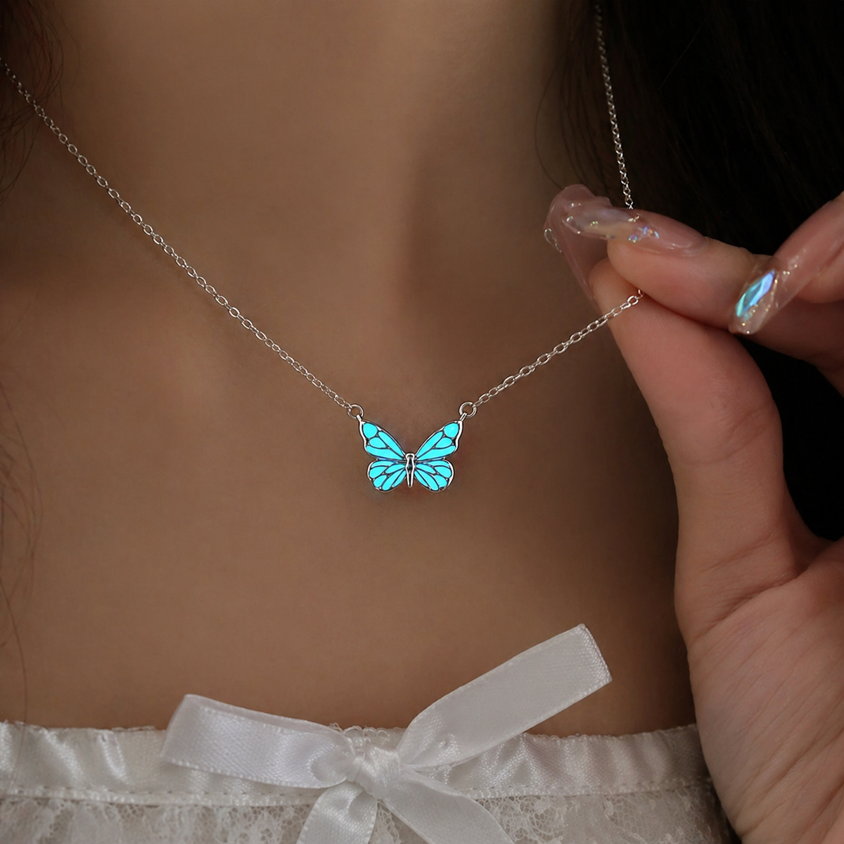 🦋💙Świecący zestaw naszyjnika i bransoletki z zawieszką w kształcie motyla