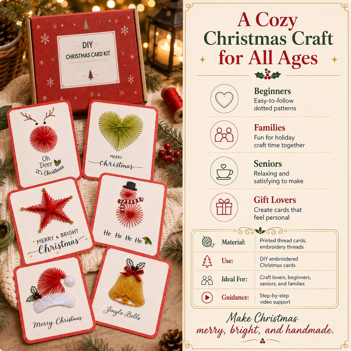 🎄🧵Zestaw DIY „Merry & Bright” (6 szt.)
