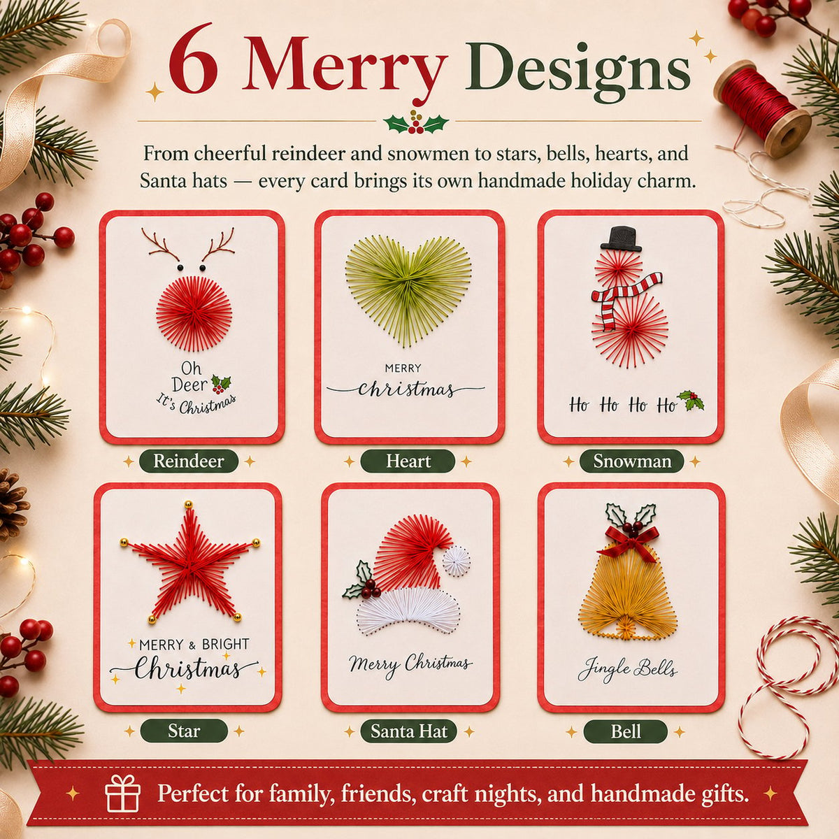🎄🧵Zestaw DIY „Merry & Bright” (6 szt.)