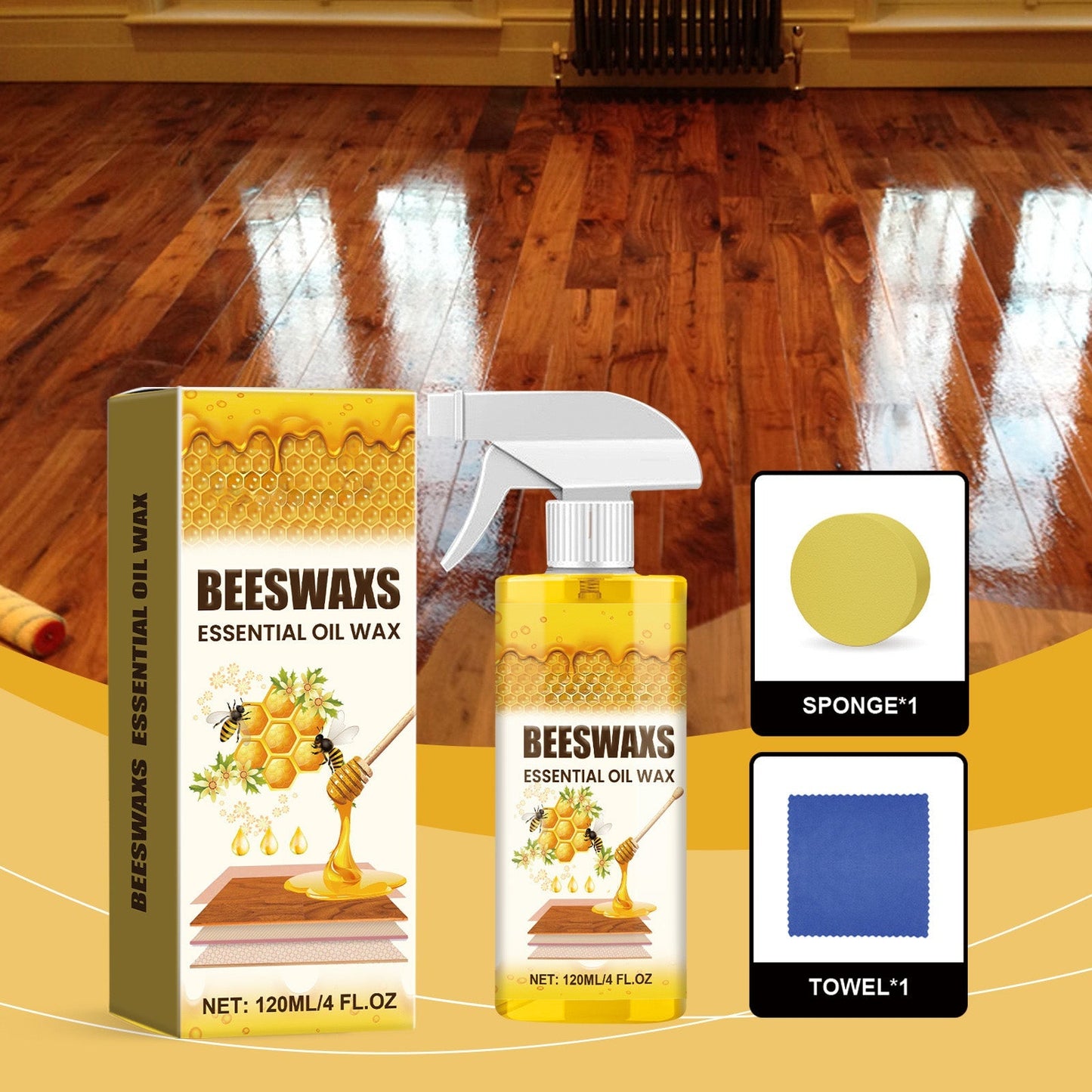 🔥🔥 Spray do pielęgnacji drewna z woskiem pszczelim 120 ml | Nadaje meblom, podłogom i szafkom naturalny połysk i ochronę – Nie pozostawia tłustego nalotu, odpycha kurz