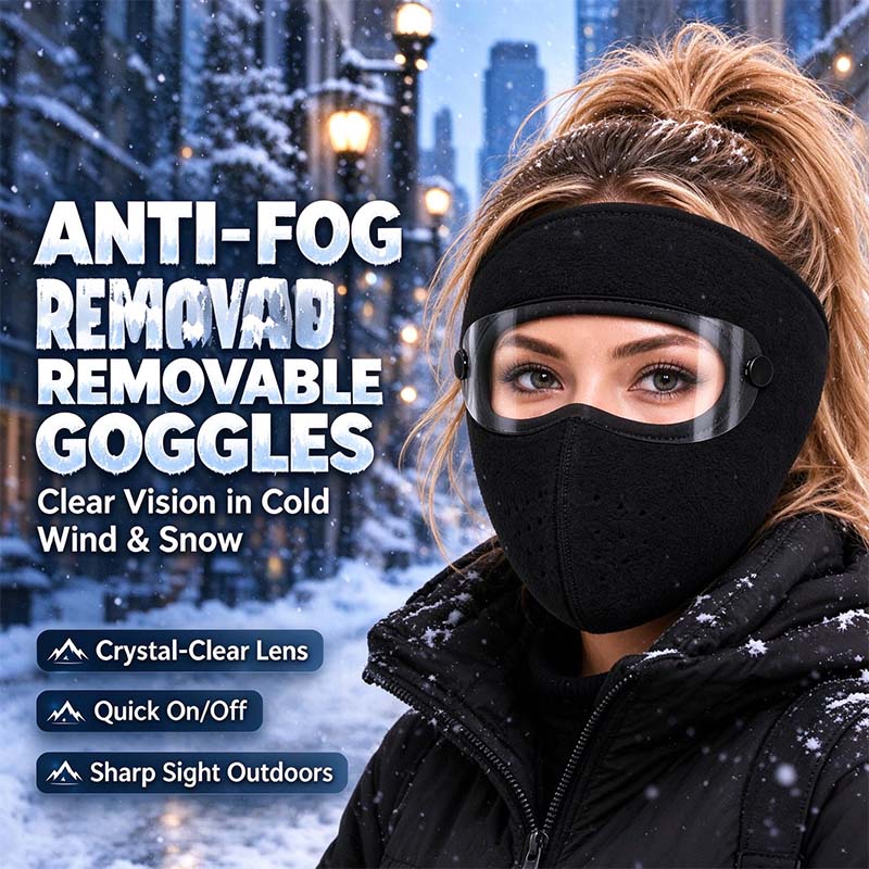 ❄️🥶Zimowa maska na twarz z odpinanymi goglami – wiatroszczelna, ocieplana polarem osłona całej twarzy 🥽