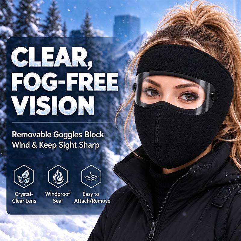 ❄️🥶Zimowa maska na twarz z odpinanymi goglami – wiatroszczelna, ocieplana polarem osłona całej twarzy 🥽