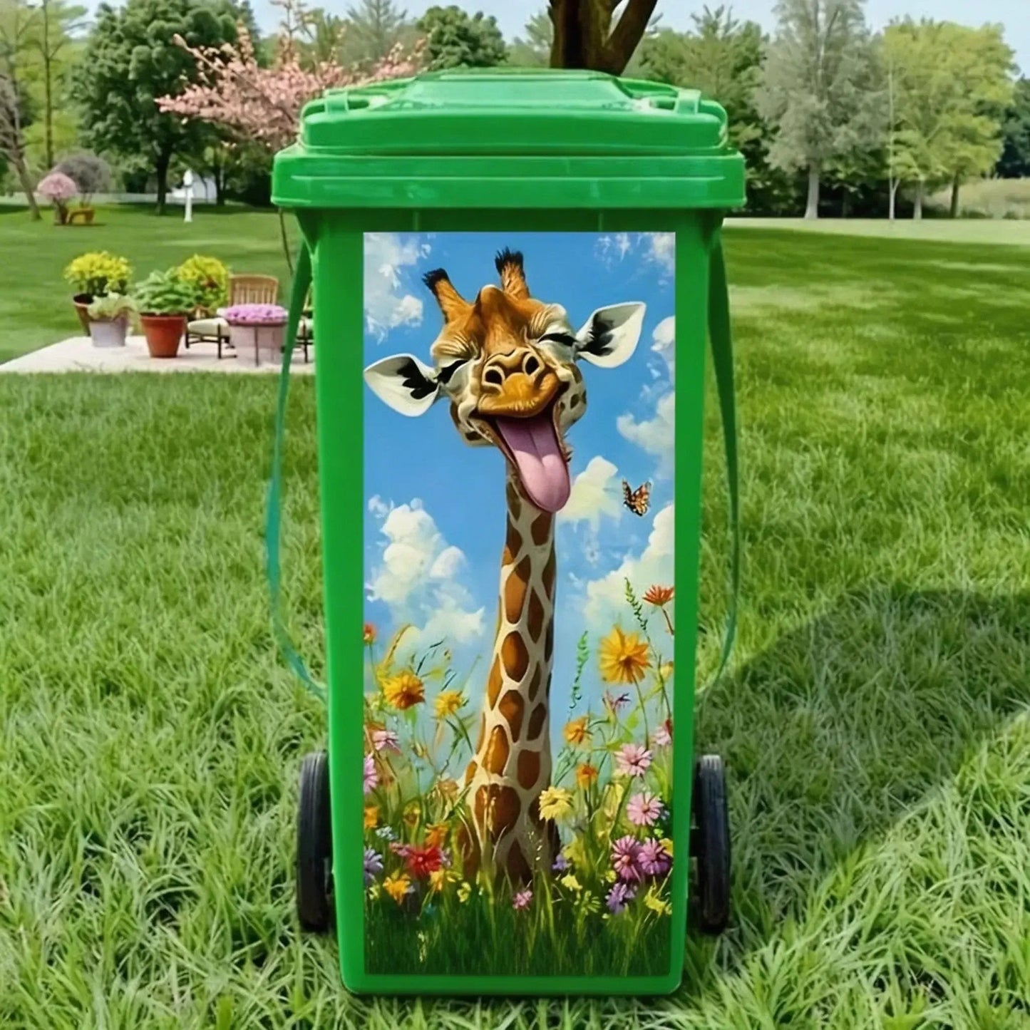🦒🐯Kreatywna naklejka na kosz na śmieci z kolorową grafiką w stylu kreskówkowym✨
