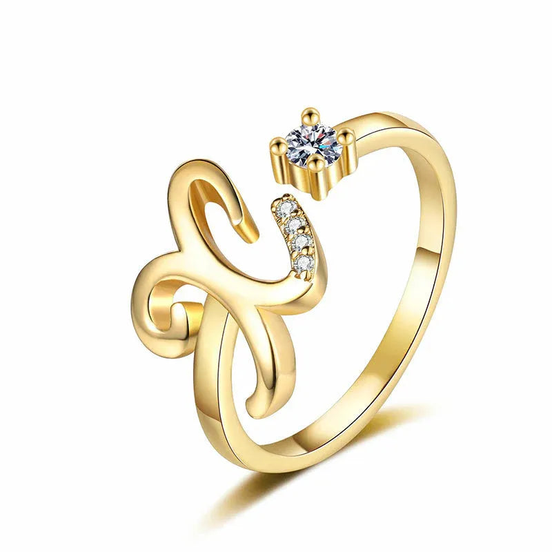 ⏰Oferta ograniczona czasowo💍Regulowany, błyszczący pierścionek z inicjałem dla kobiet