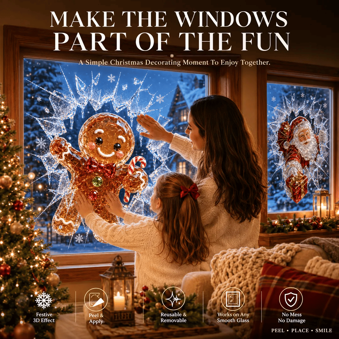 🔥 Wielka wyprzedaż: 49% taniej ✨🎄 Naklejka na okno „Crystal Christmas” z efektem pękniętej szyby — świąteczna dekoracja okienna w stylu 3D