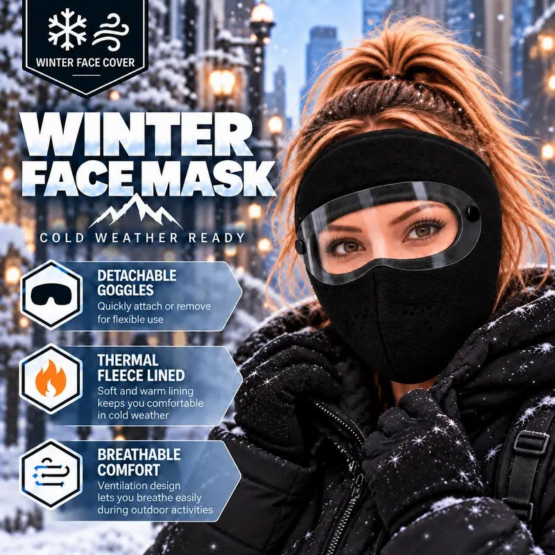 ❄️🥶Zimowa maska na twarz z odpinanymi goglami – wiatroszczelna, ocieplana polarem osłona całej twarzy 🥽