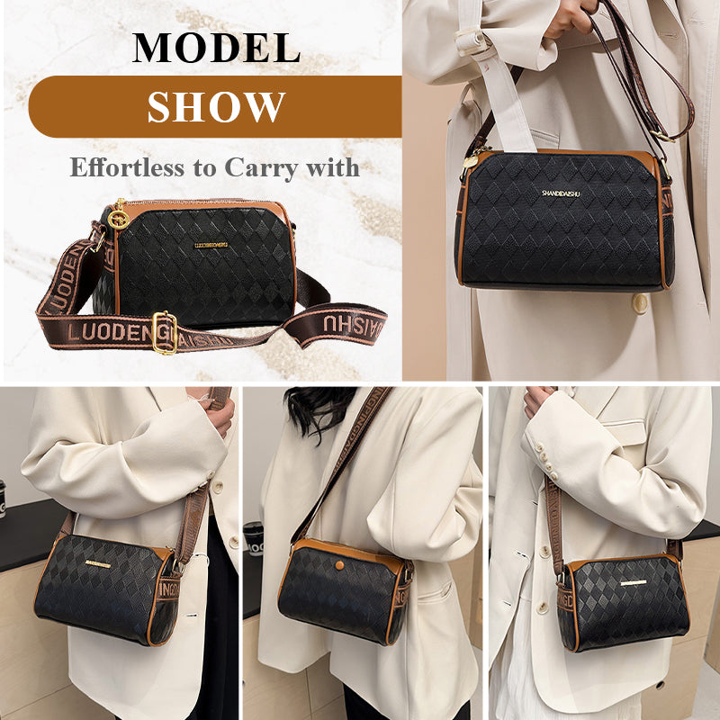 🔥Modna torba crossbody o dużej pojemności i wzorze diamentów, 3-warstwowa💕