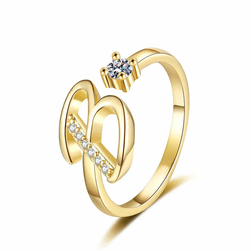 ⏰Oferta ograniczona czasowo💍Regulowany, błyszczący pierścionek z inicjałem dla kobiet