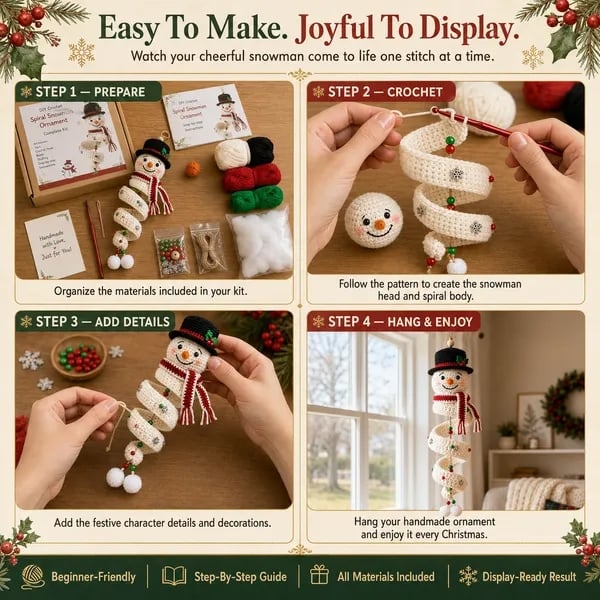 ☃️Ostatni dzień 50% zniżki – zestaw spiralnych bałwanków DIY na szydełku